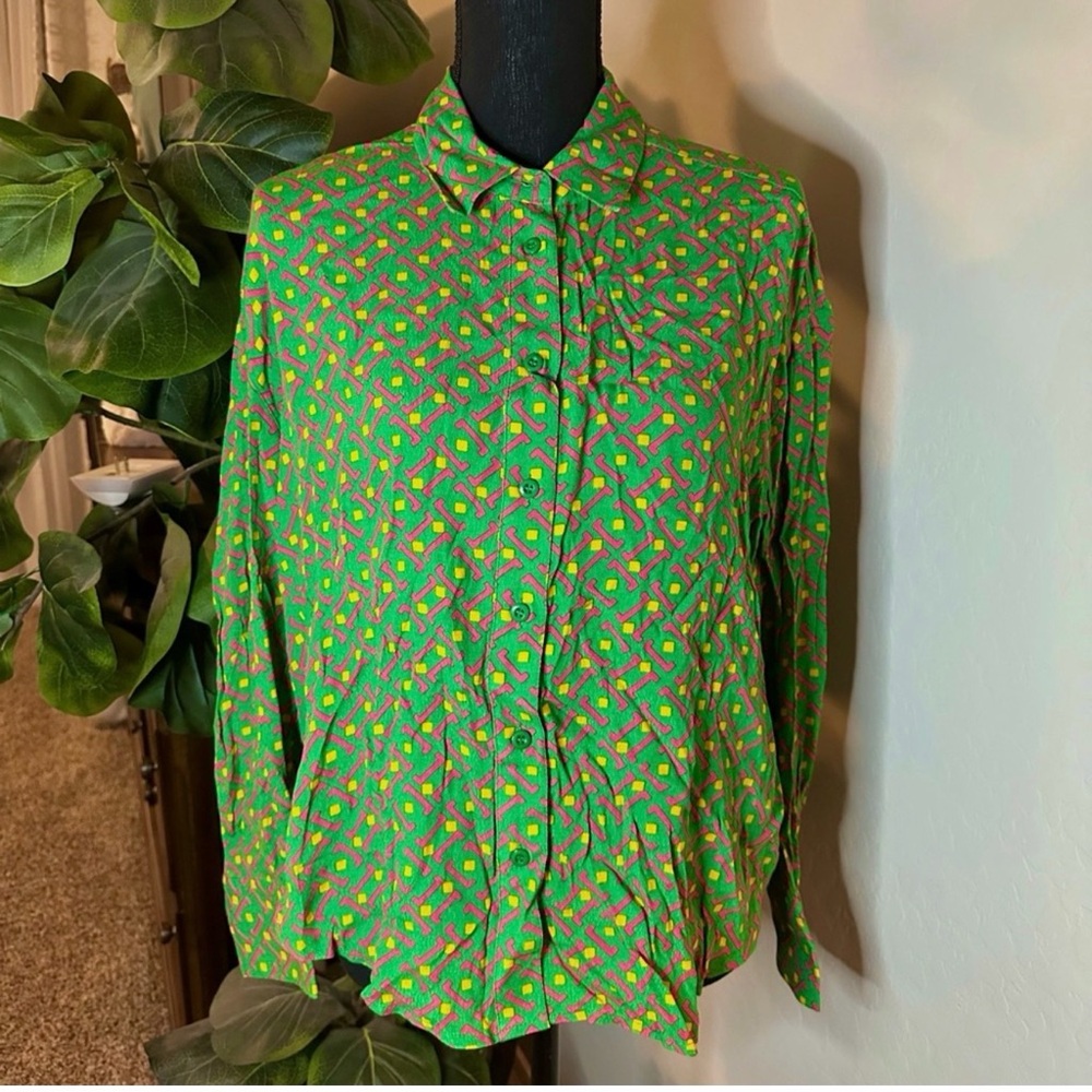 Pink Skirt and Green Patterned Blouse Set